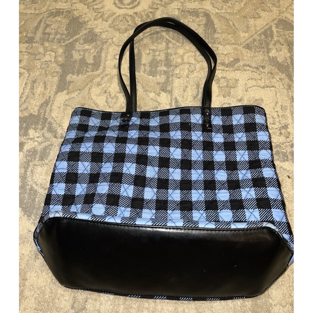 Vera Bradley Alpine Blue Check Tote Plaid Faux Leather Trim Bag Purse Women's